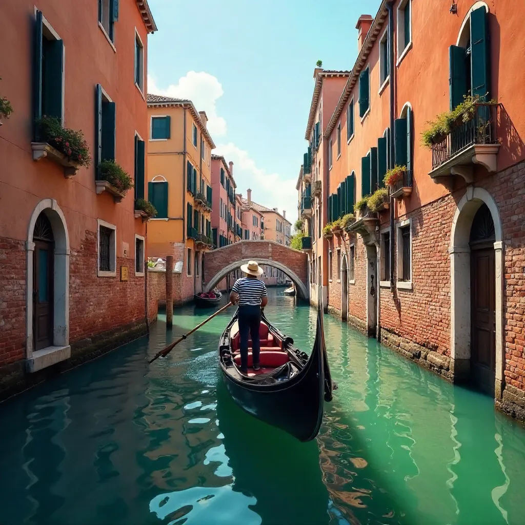 Gondola Glide Along a Sunlit Venetian Canal