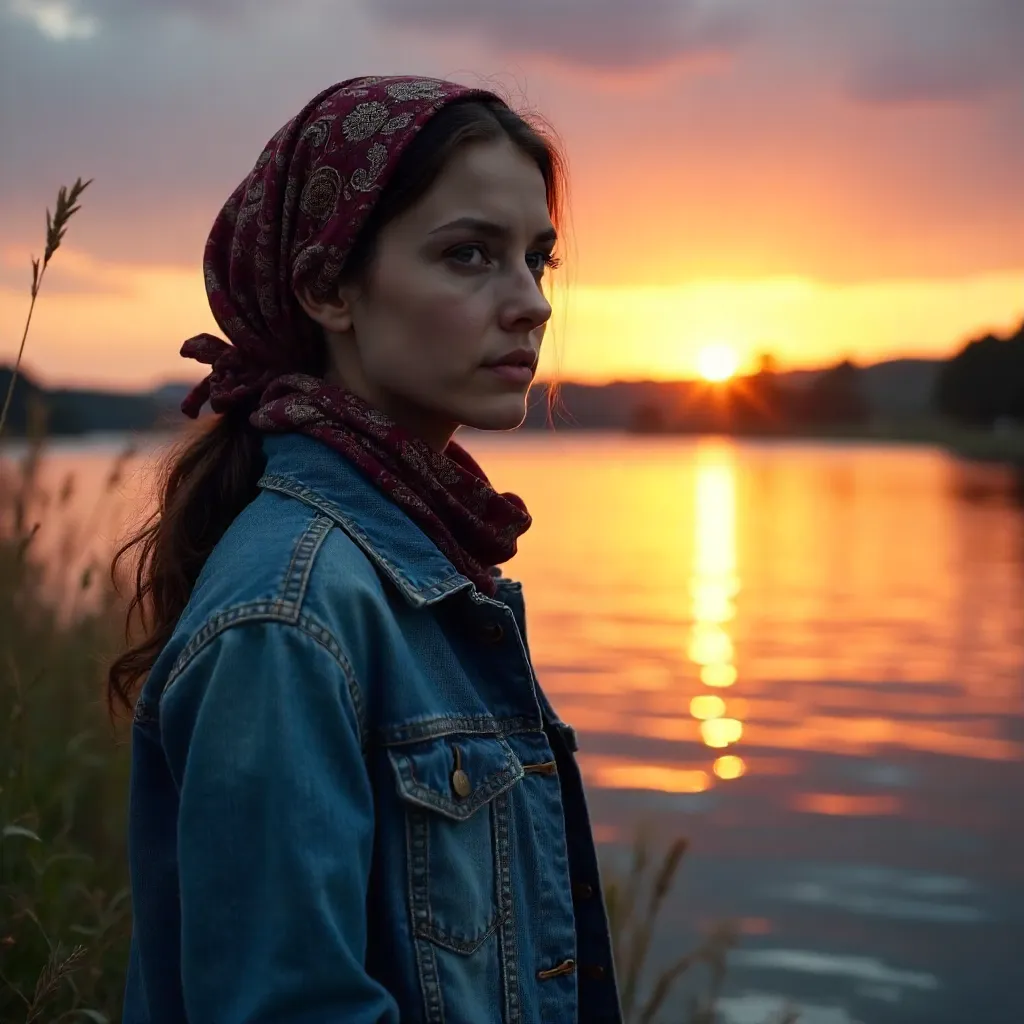 Sunset Reflections: Thoughtful Woman in Denim