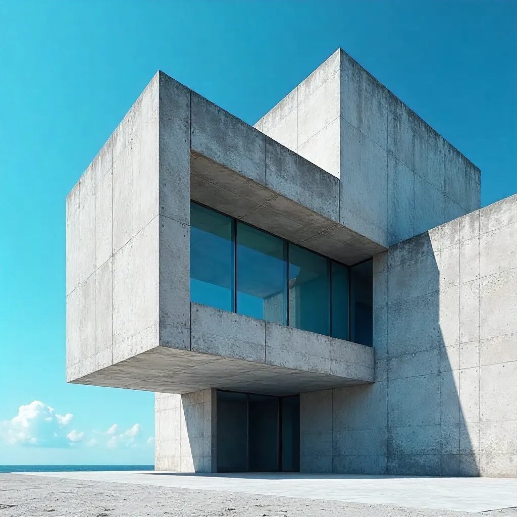 Abstract Concrete Structure in Le Havre under a Bright Blue Sky