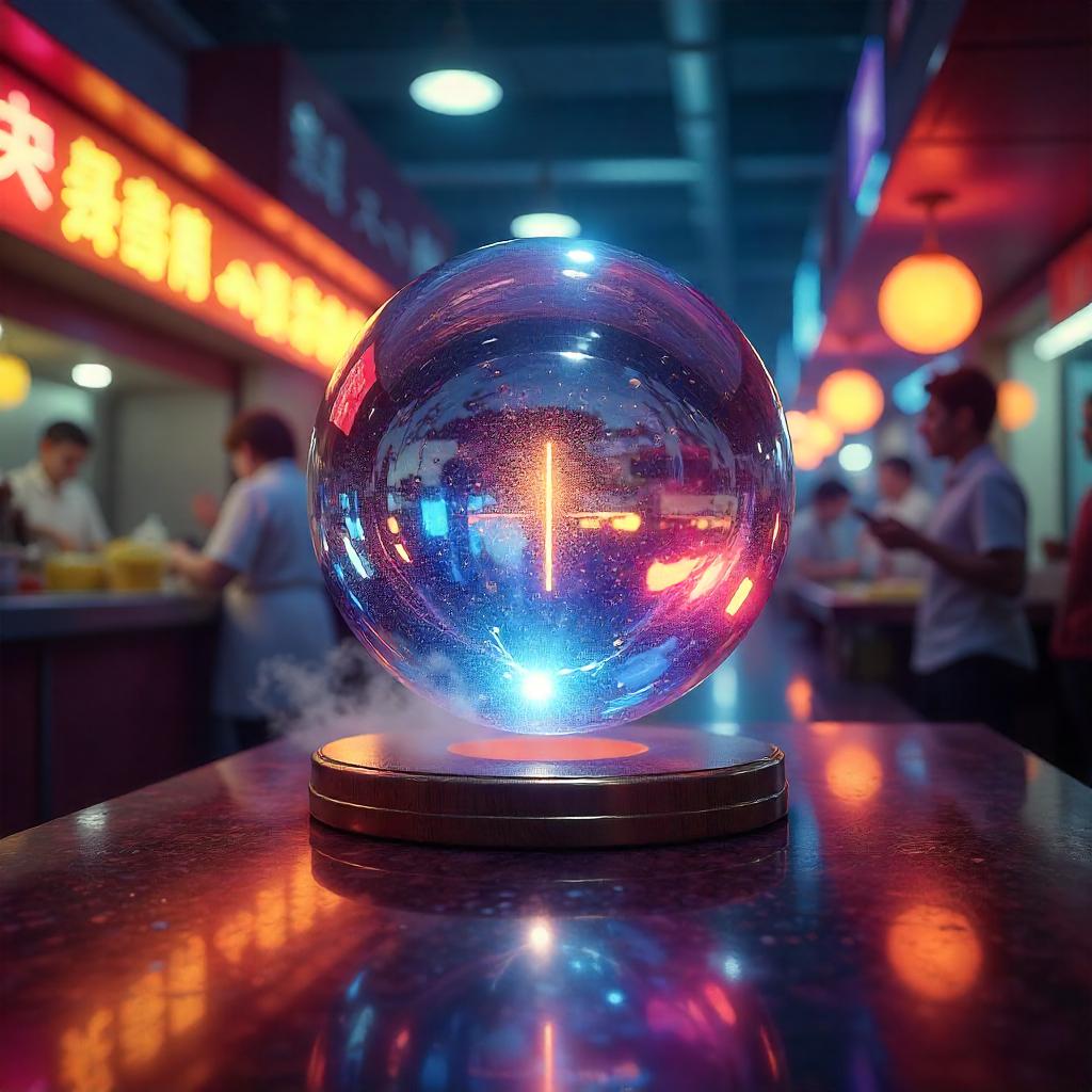 Levitating Magic Orb in a Bustling Food Court