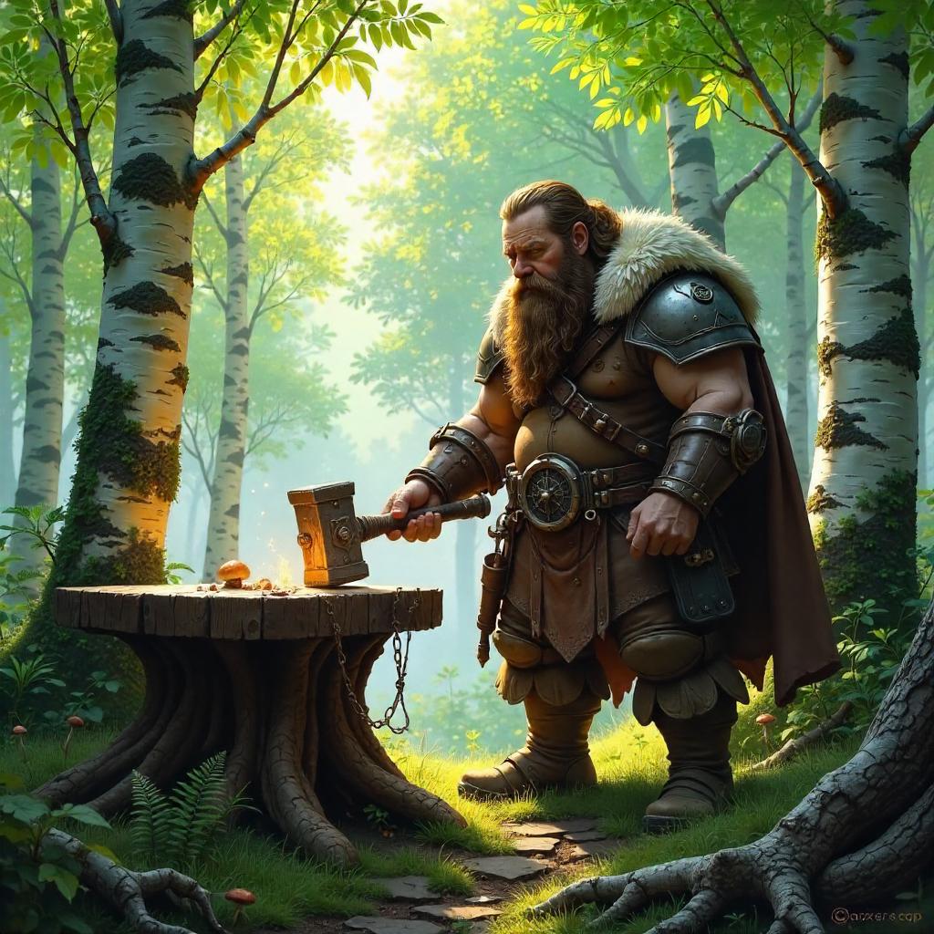 Dwarf Artificer in a Birch Forest — Concept Art