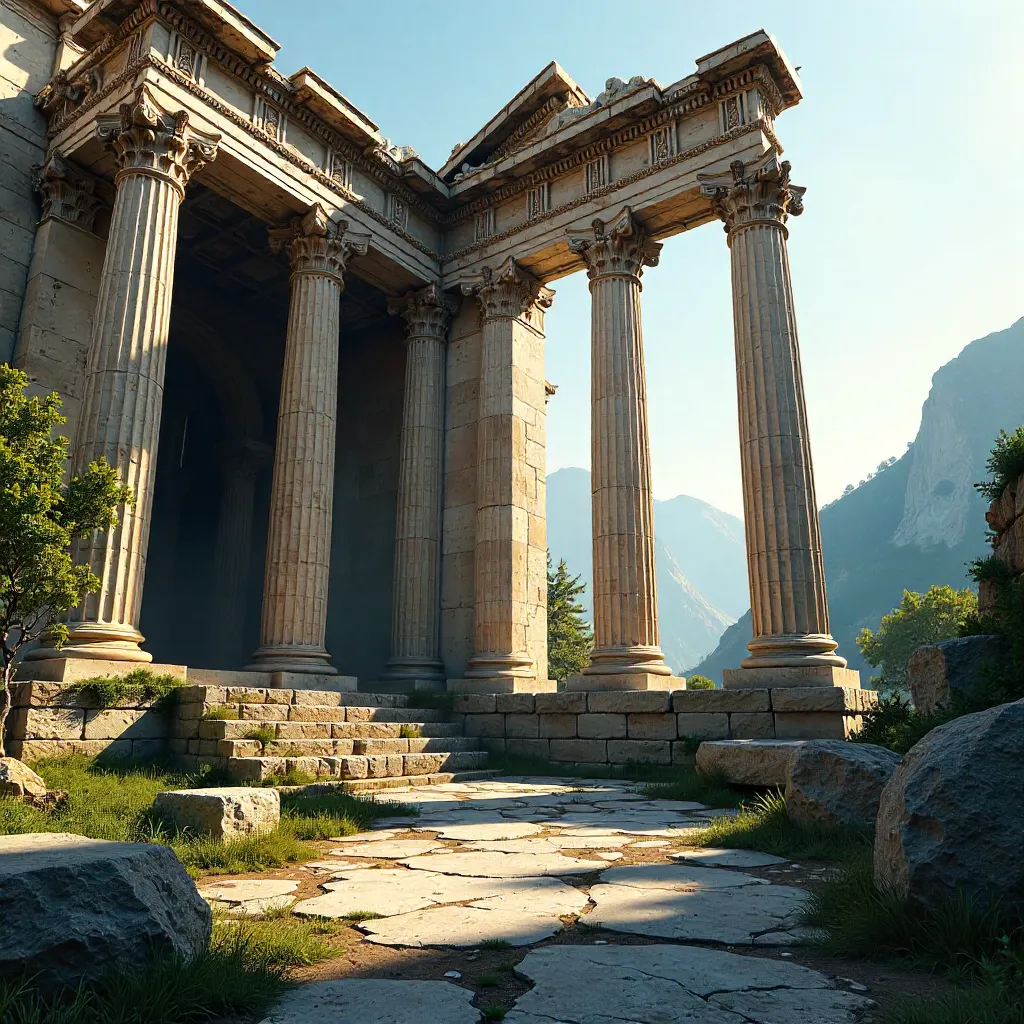 Majestic Corinthian Temple Ruins Under Clear Skies