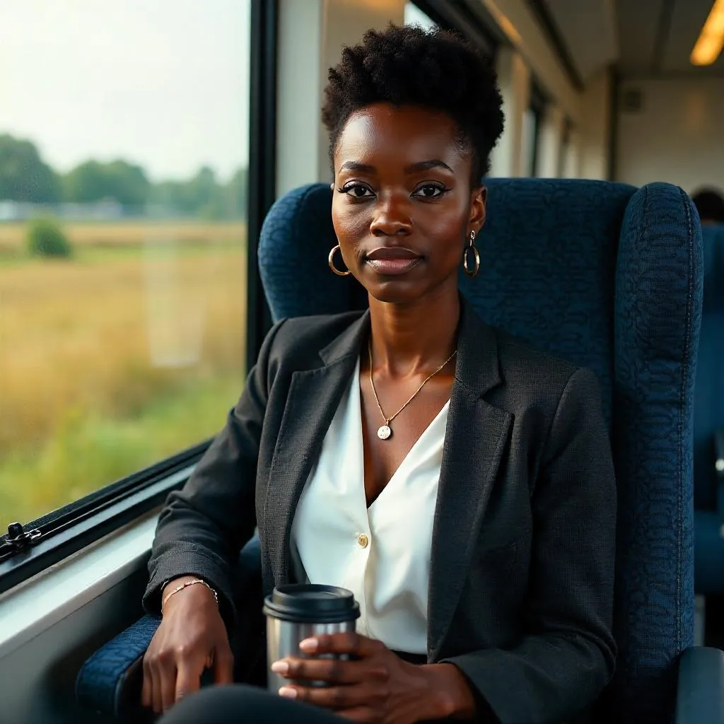 Confident Black Woman on a Photorealistic Train