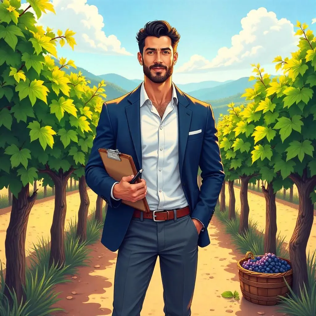 Latino Professional in a Vineyard - Anime Style