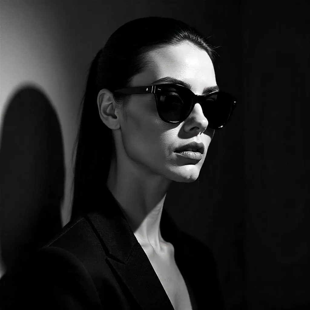 Noir Elegance: Black & White Sunglass Portrait