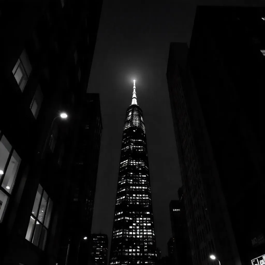 Noir Skyline: Bright Tower Between Dark Towers