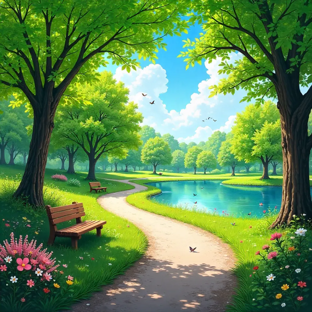 Peaceful Spring Park Pathway