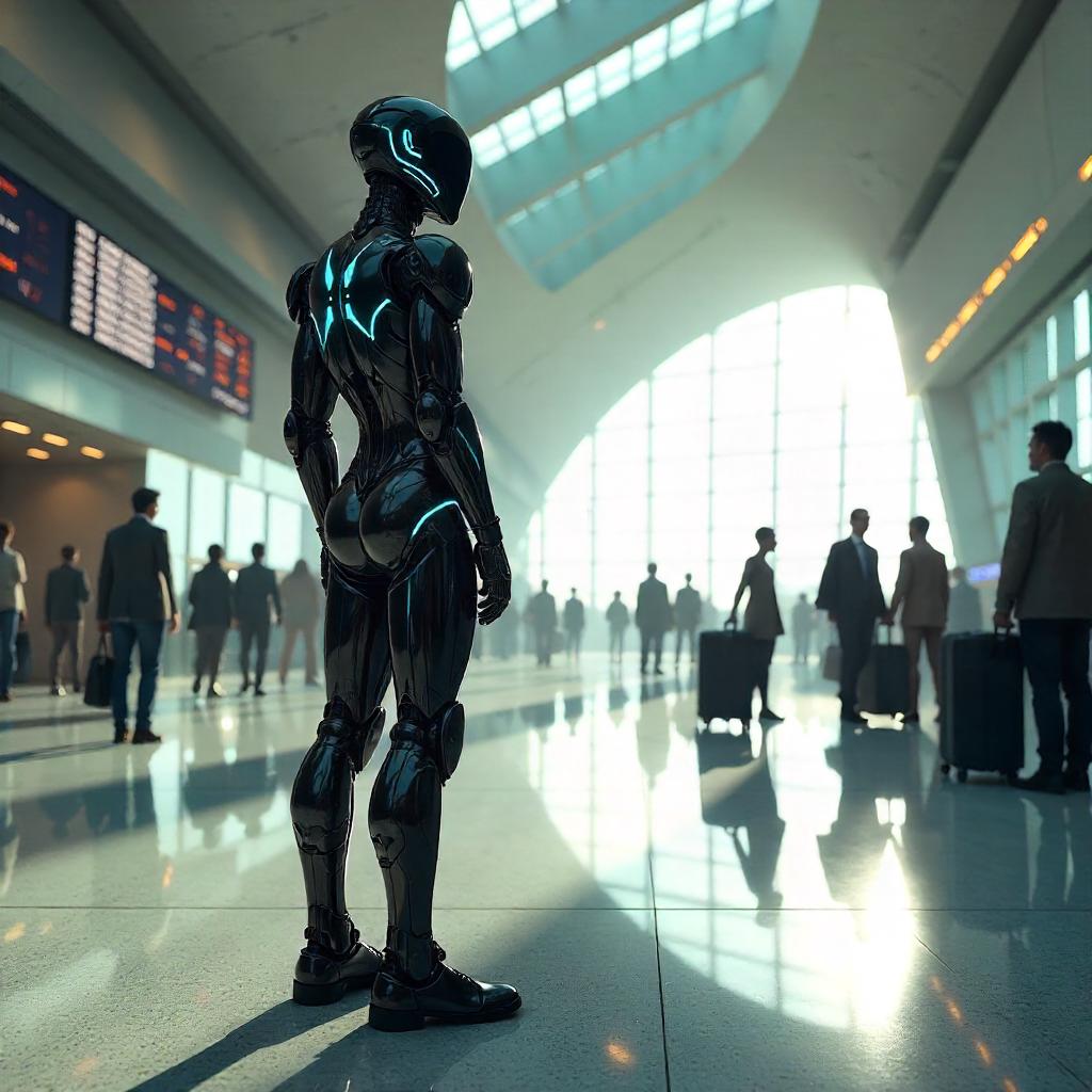 Sleek Android in a Futuristic Airport — Concept Art