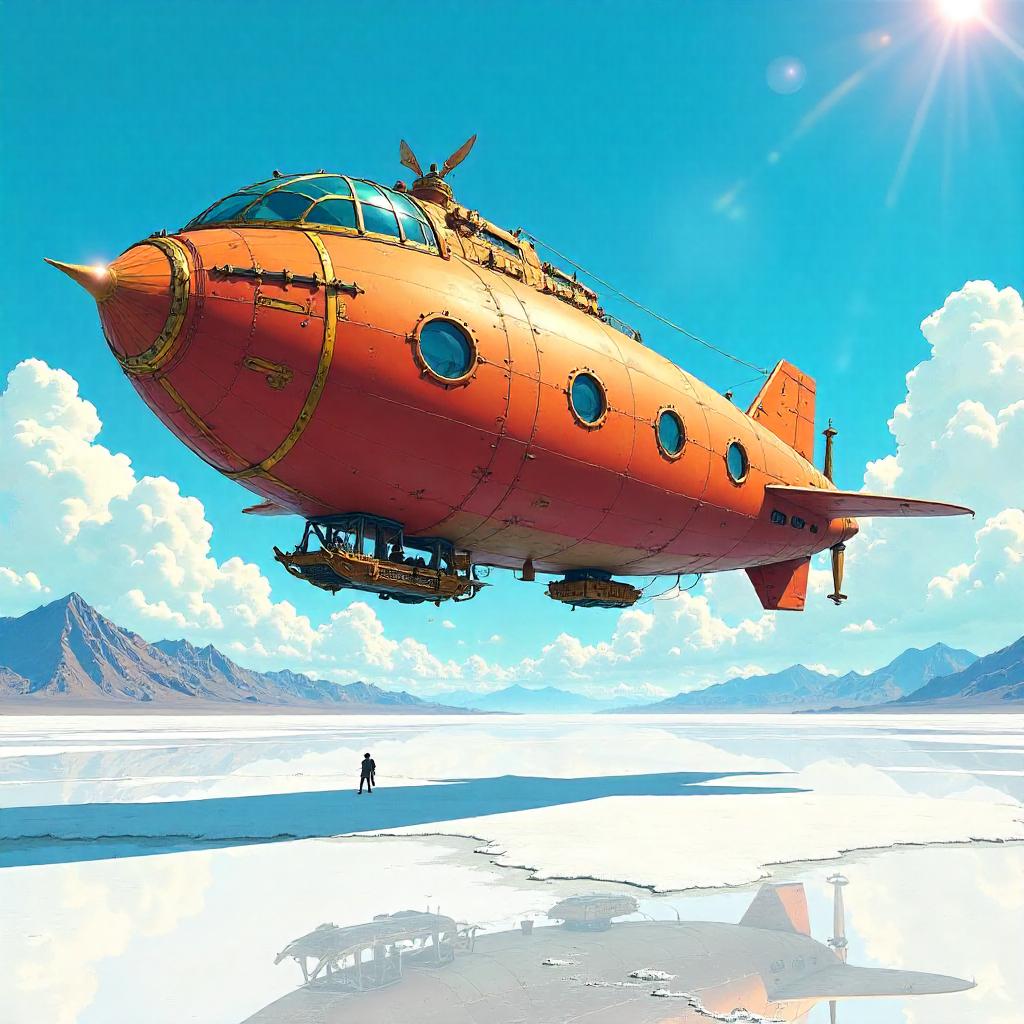 Airship Over a Glimmering Salt Flat