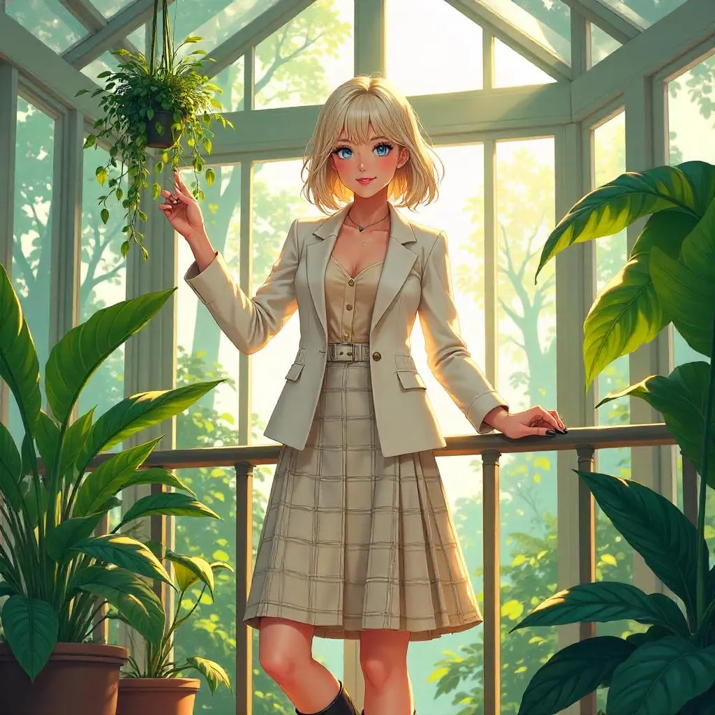 Anime-Style Fashion in a Lush Conservatory