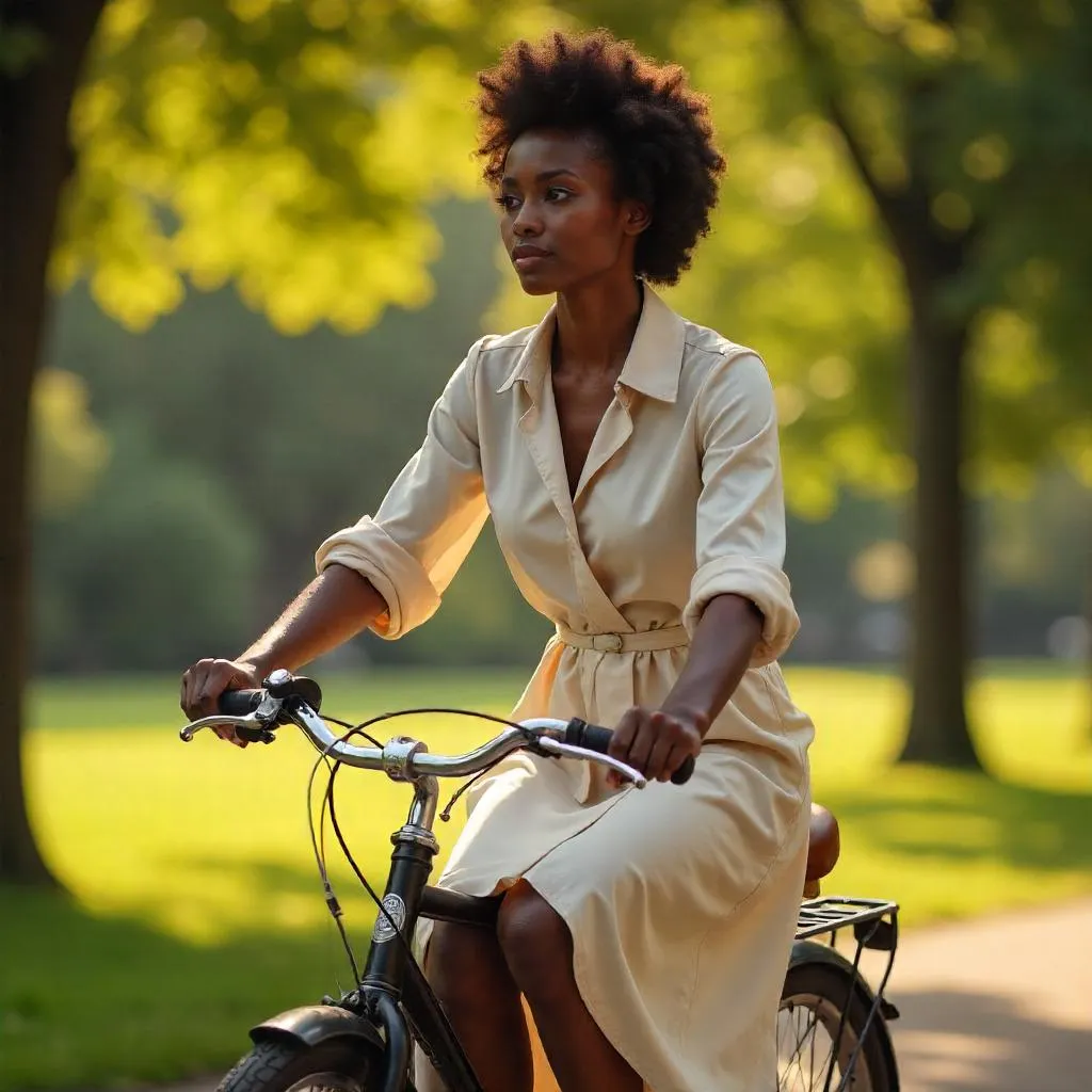 Elegant Black Woman on a Photorealistic Bicycle
