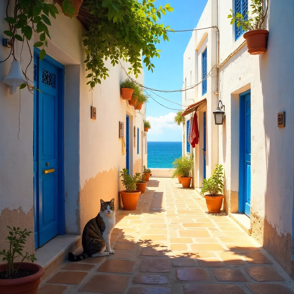 Cat on a Sunlit Street in Asilah, Morocco
