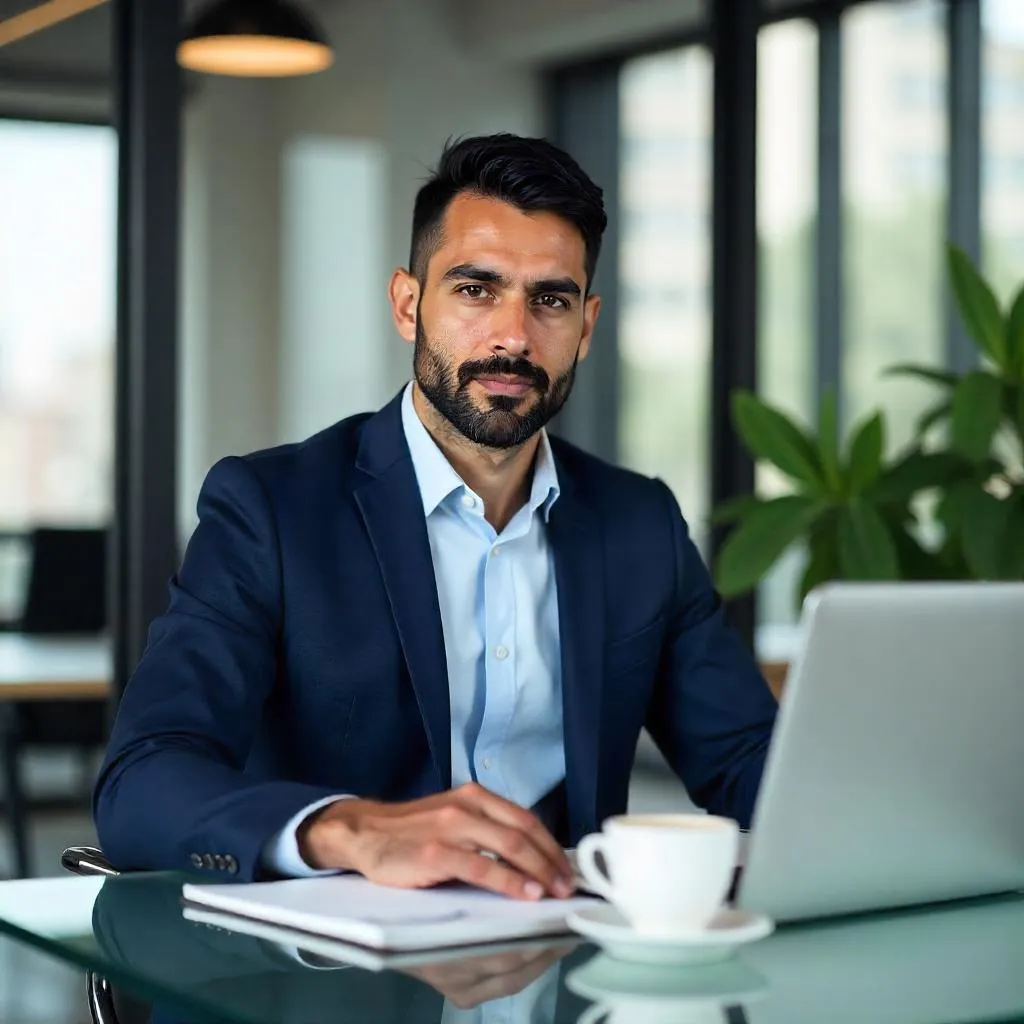 Photorealistic Latino Professional in a Modern Office