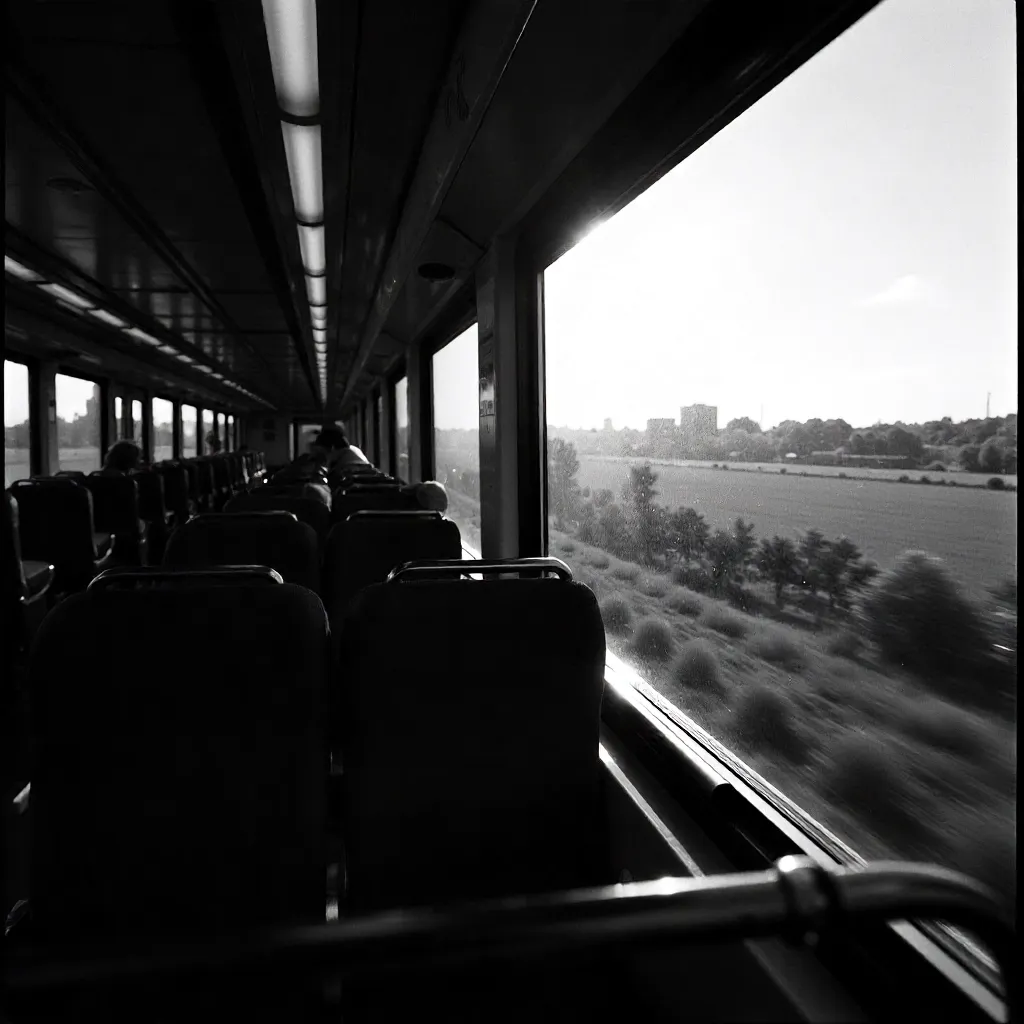 Inside a Moving Train: Black-and-White Moment