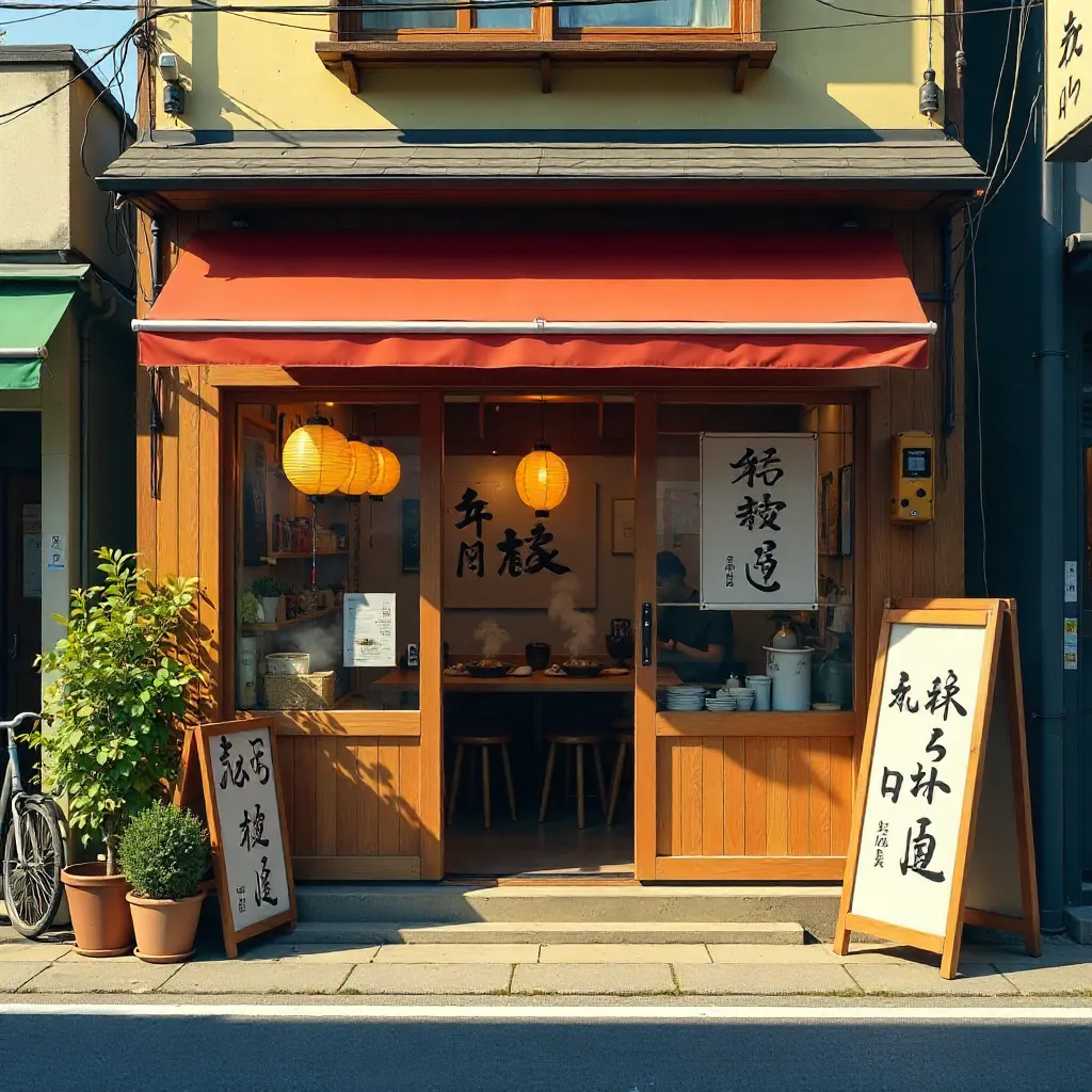 Sunny Day Cozy Japanese Eatery with Yellow Lanterns