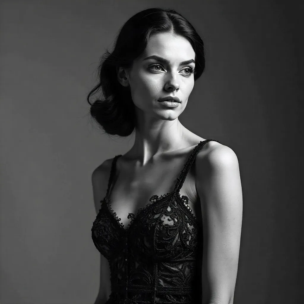 Monochrome Elegance: Textured Dress Portrait