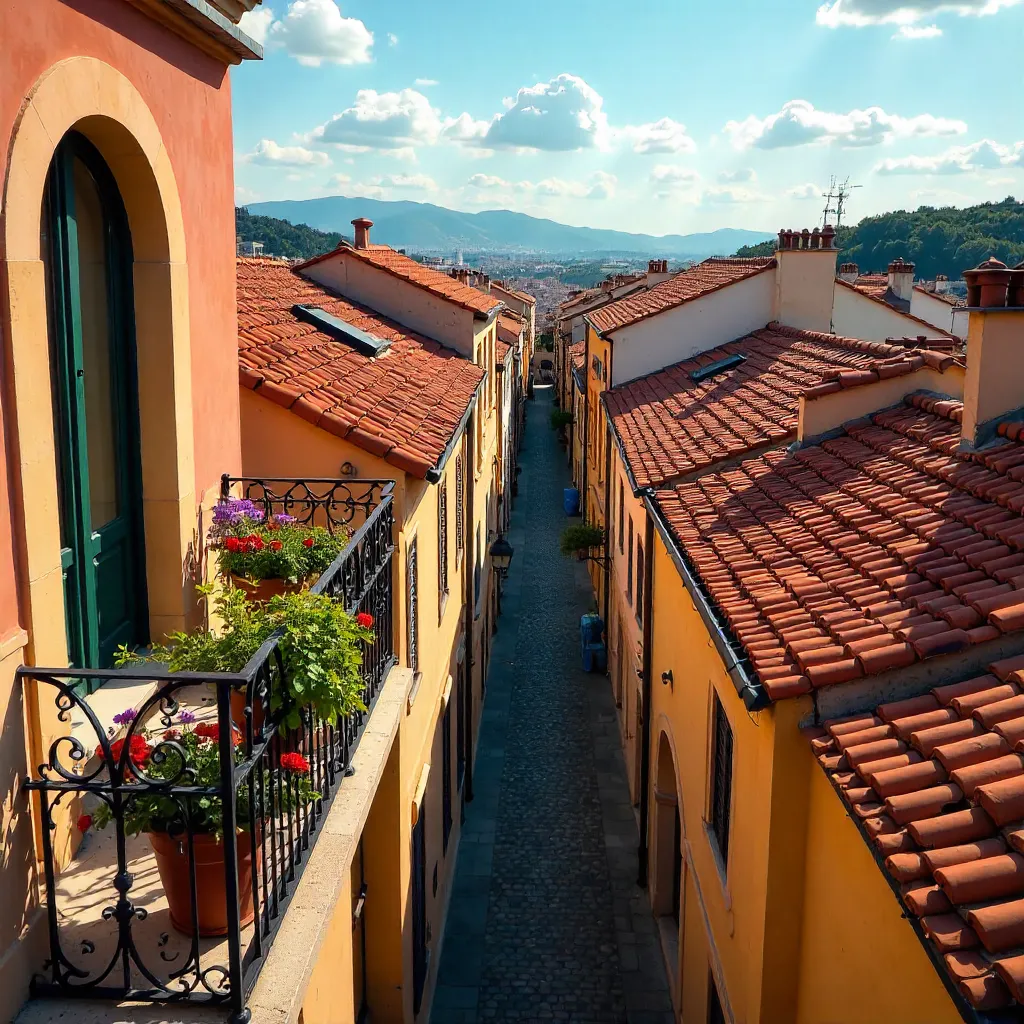 Aerial View of Charming European Tile Rooftops