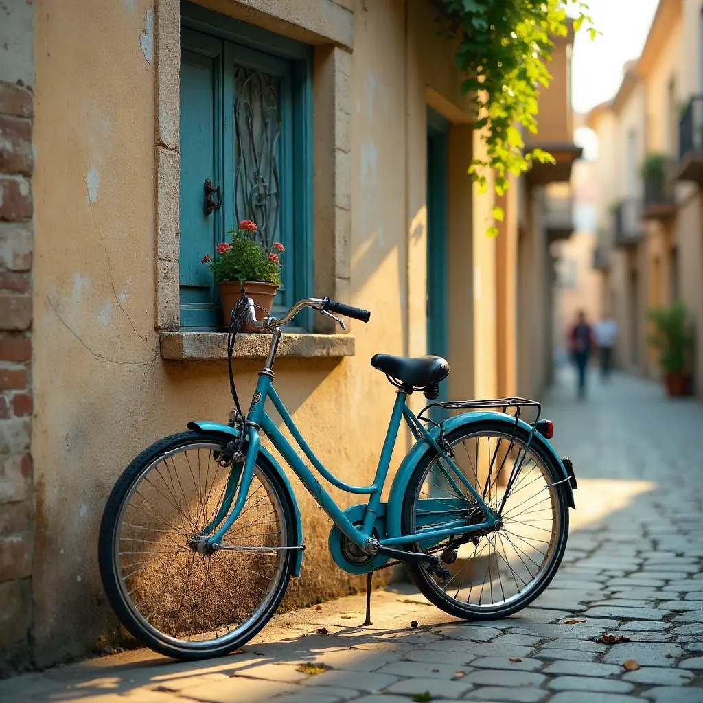 Blue Bicycle Resting by a Textured Turkish Wall