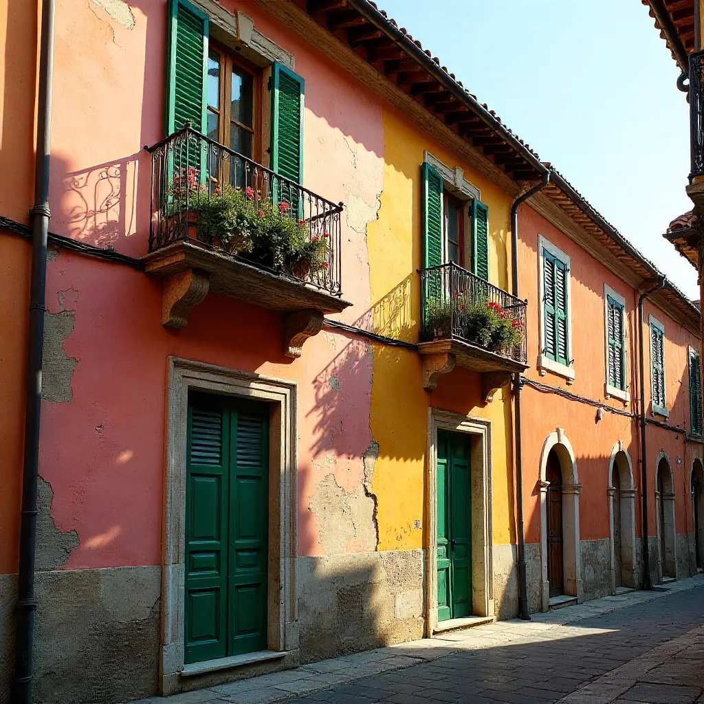 Colorful Facade of a Historic Lazio Building with Shutters