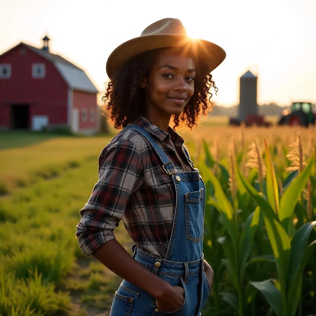 Sunlit Farm Portrait: Young Black Woman
