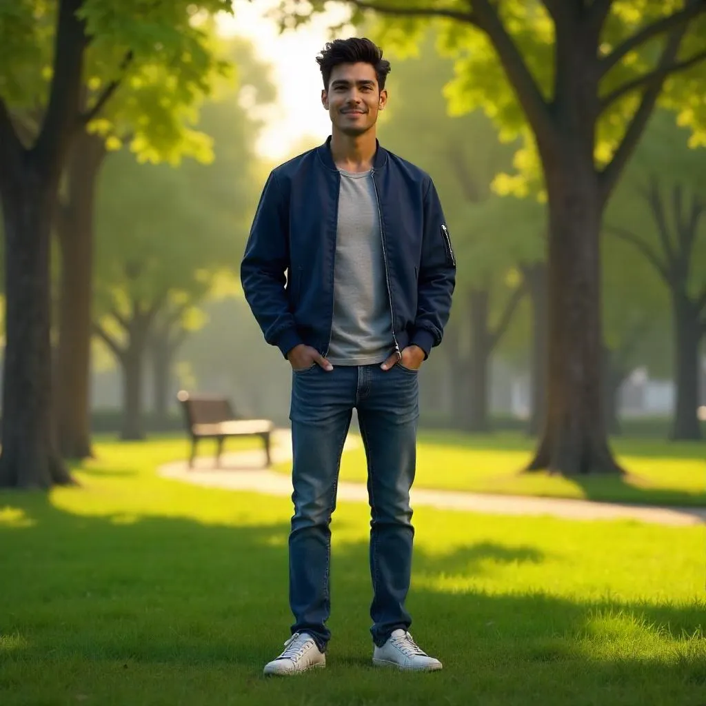 Golden Hour Park: 3D Render of a Young Latino Man