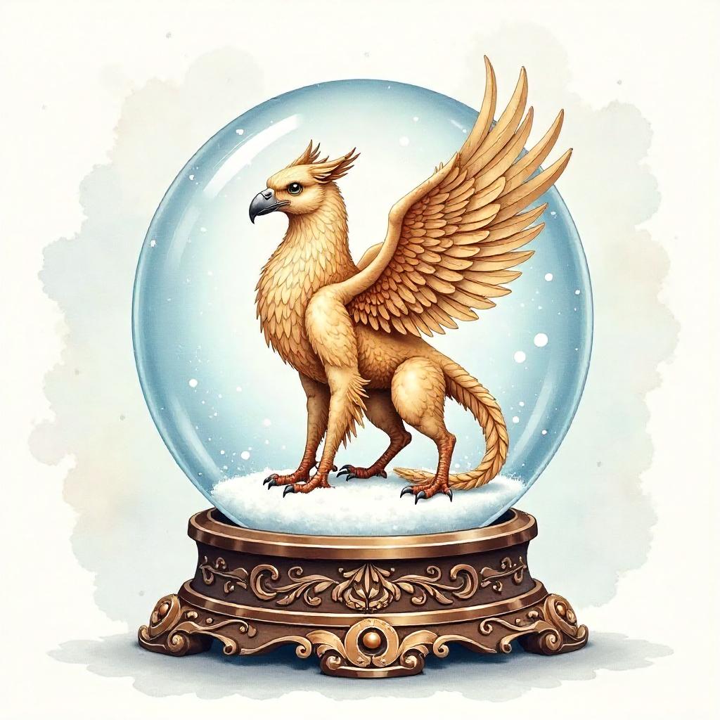 Watercolor Griffin Inside a Snow Globe