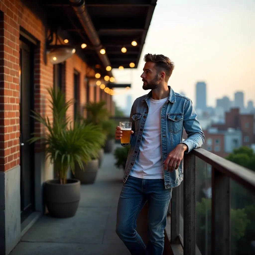 Casual man on an industrial balcony