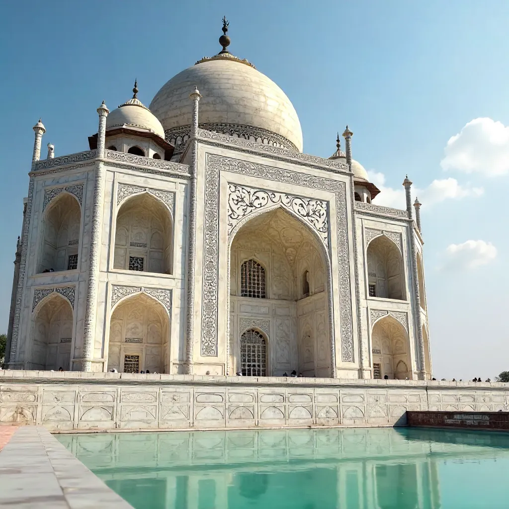 Sunlit Close-Up of Taj Mahal Marble Details, Agra
