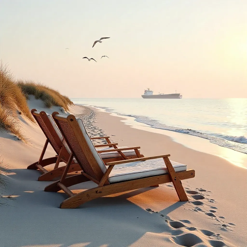 Tranquil Cuxhaven Beach with Strandkorb and Distant Ship