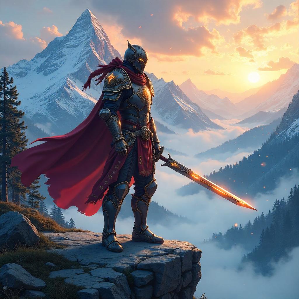Warrior in a Misty Mountain Valley