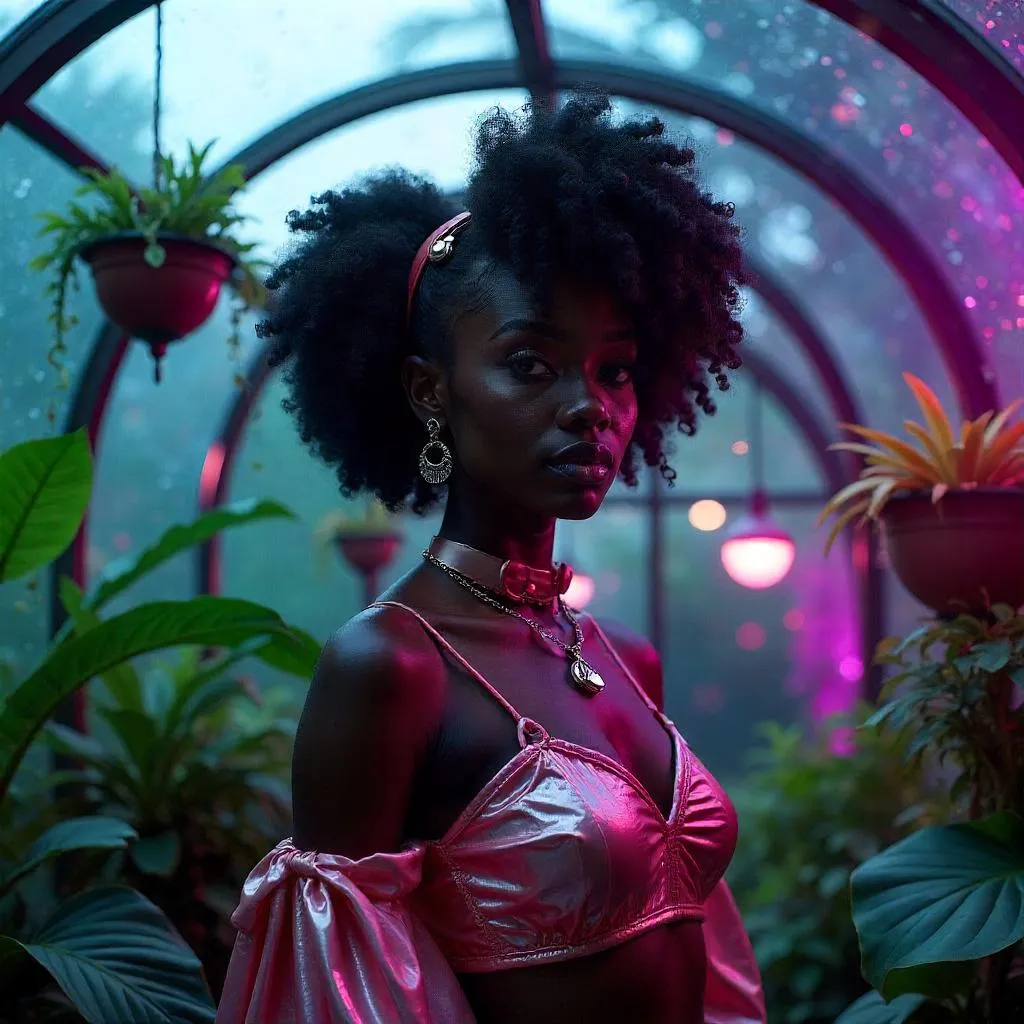Neon Elegance in a Cyberpunk Conservatory