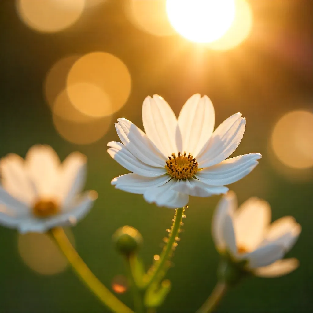 White Flowers in Golden Hour Bokeh