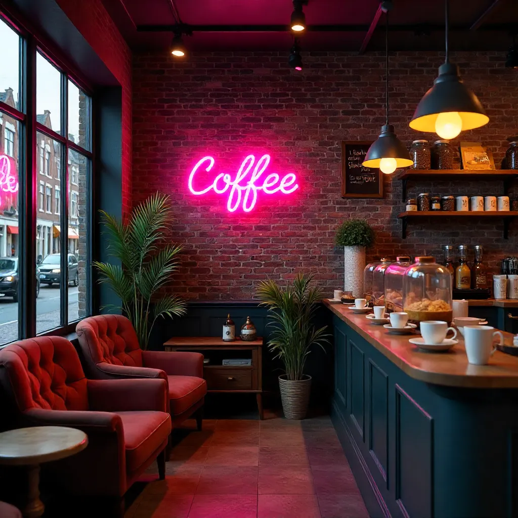 Cozy Amsterdam Café: Neon Sign & Retail Display