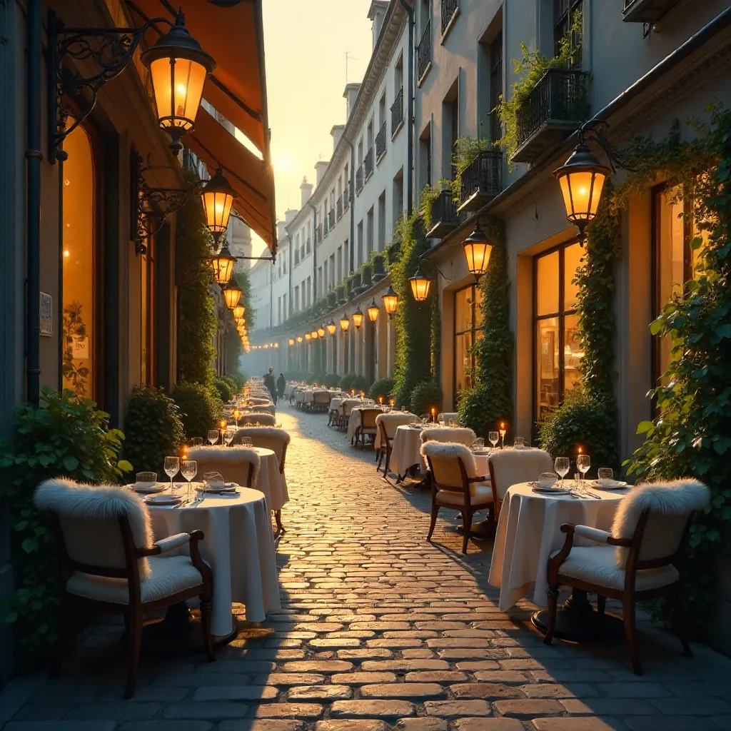 Elegant Outdoor Café on Cobblestone Streets