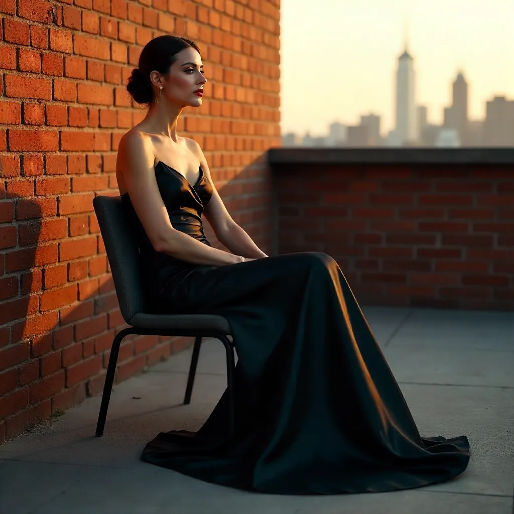 Noir Rooftop Elegance in a Black Dress