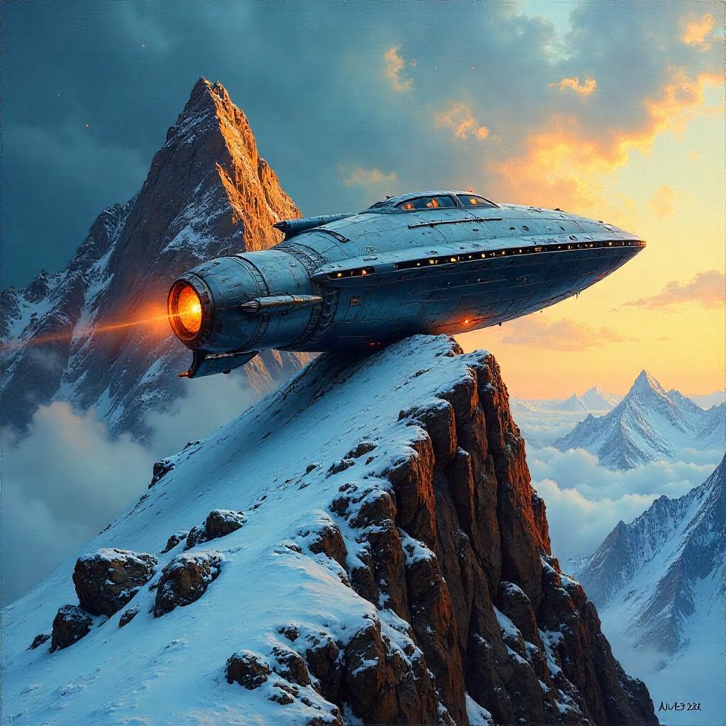 Peak of the Cosmos: Ship on a Mountain Peak