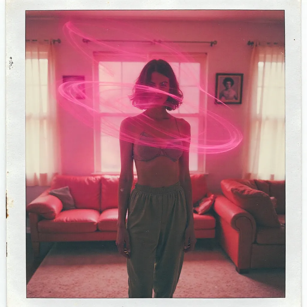 Pink Surreal Polaroid: Distorted Portrait in Vintage Glow