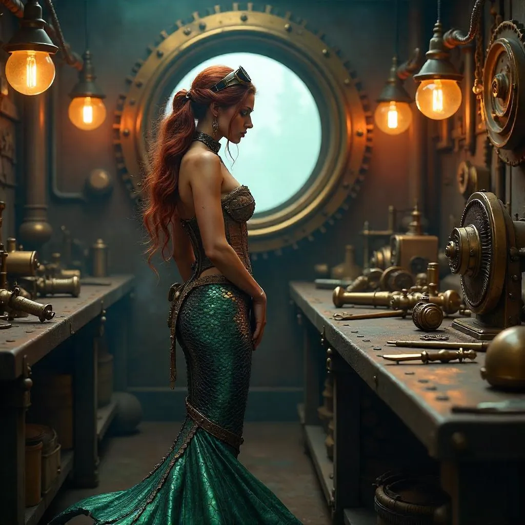 Mermaid in a Brass Steampunk Workshop