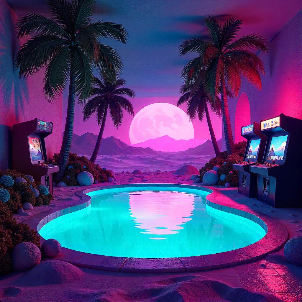 Neon Oasis in a Retro Arcade