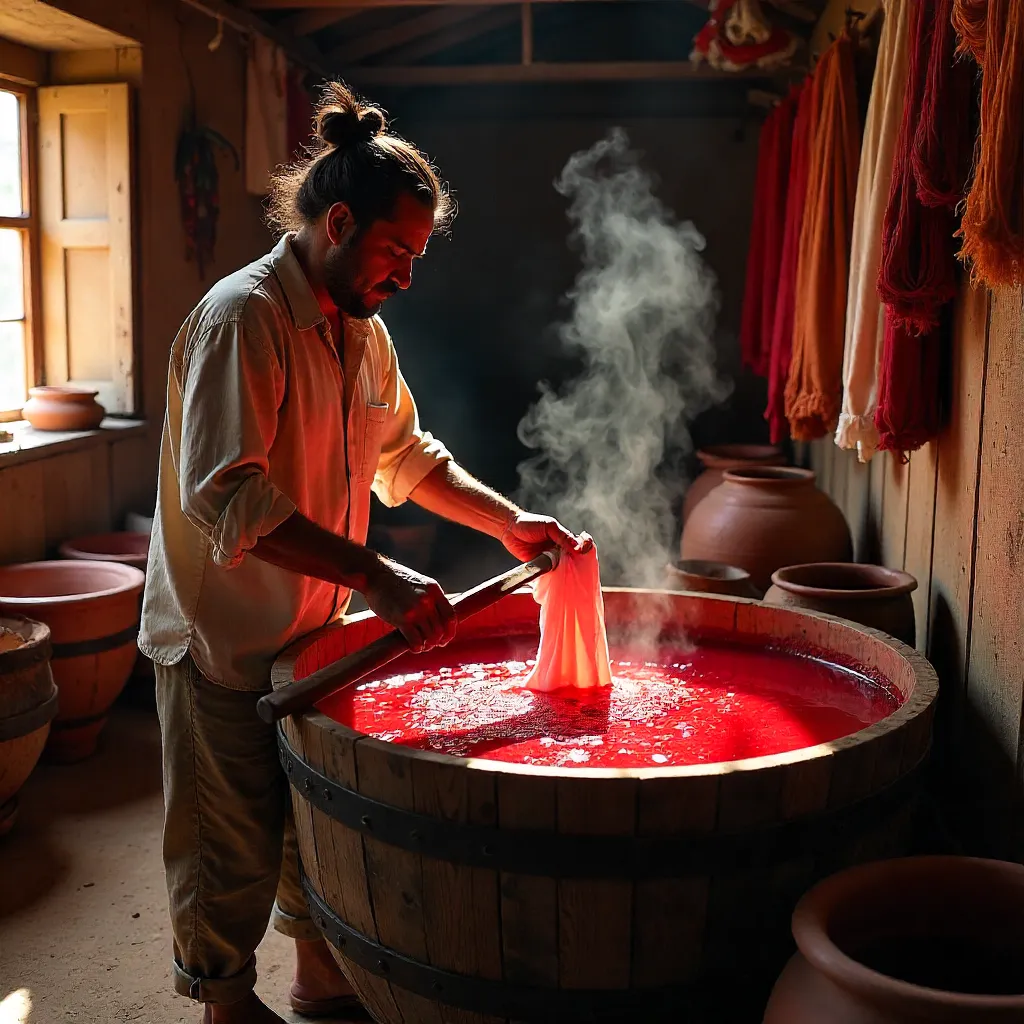 Traditional Red Fabric Dyeing by Hand