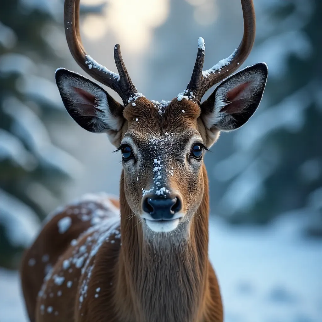 Close-up Fallow Deer in Snowy Forest