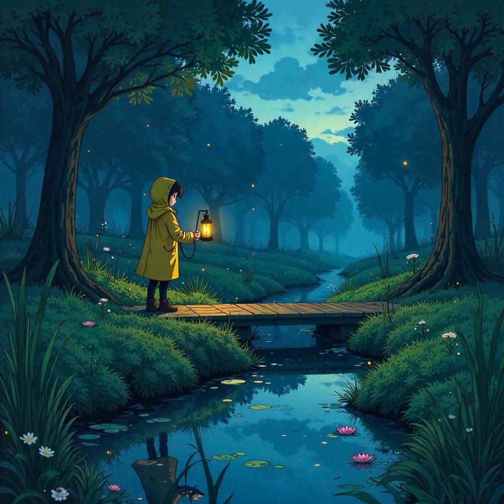Marsh Within a Hedge Maze, Anime Style Scene