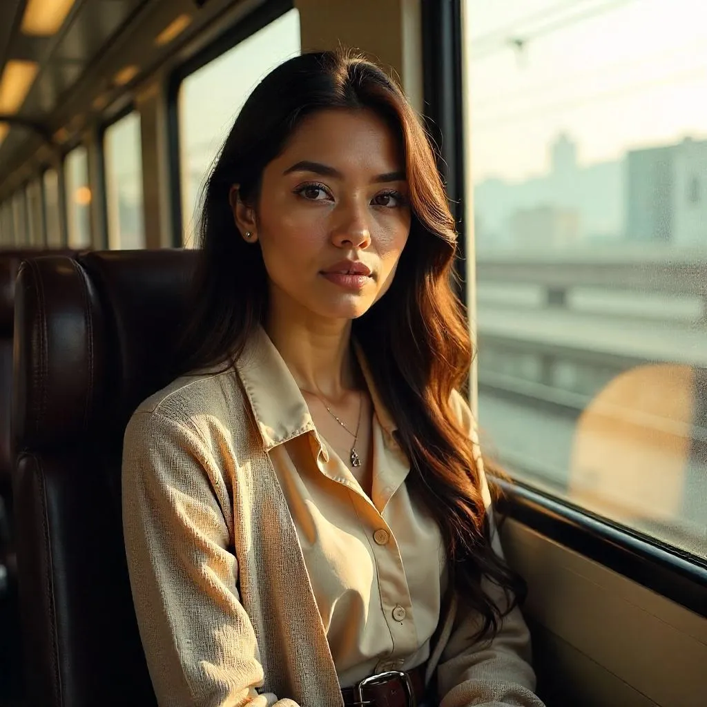 Photorealistic Middle Eastern Woman on a Train