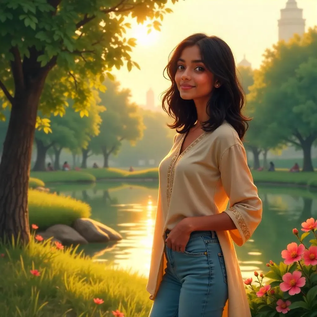 Concept Art: Young Indian Woman in a Park