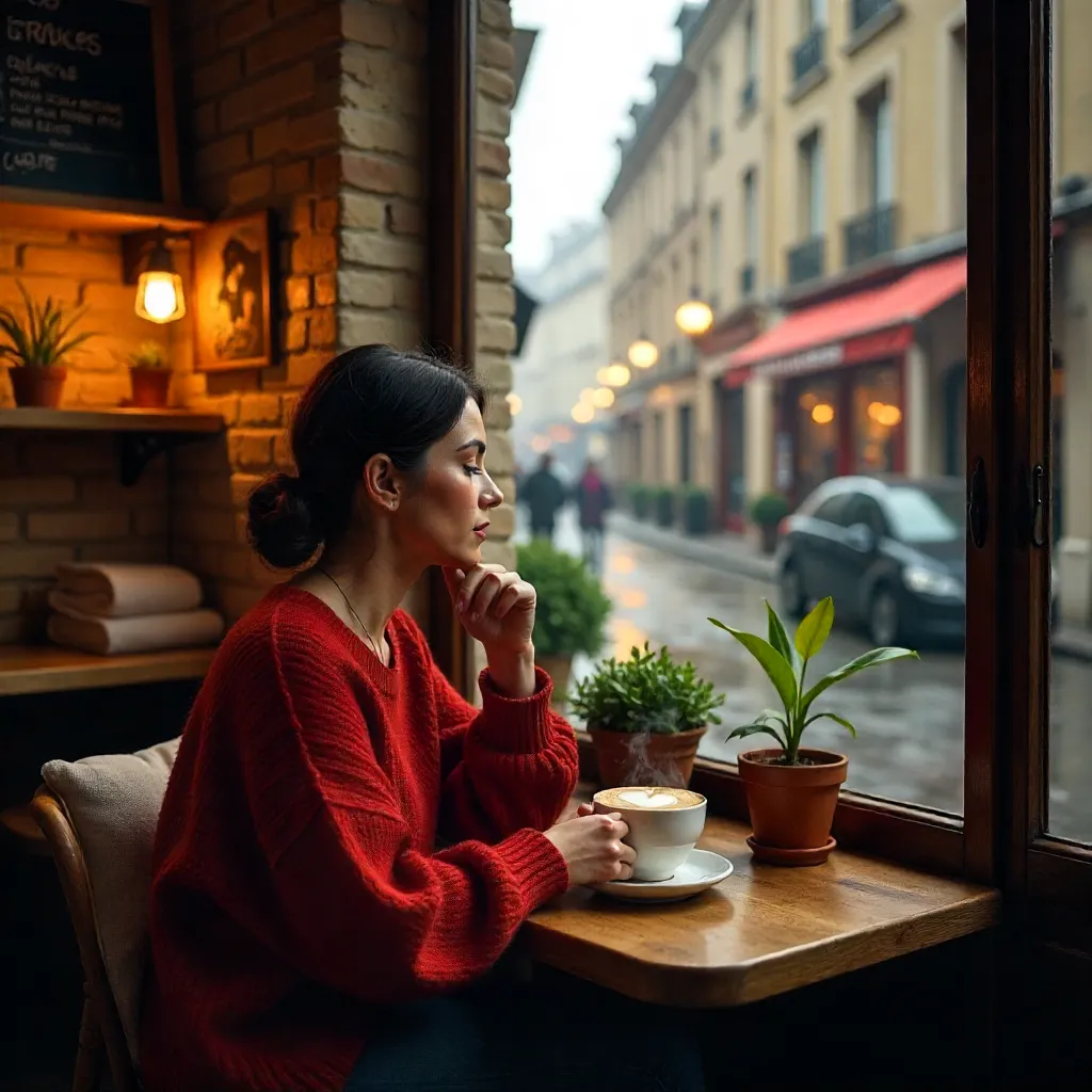 Cozy Valenciennes Café Moment in Red