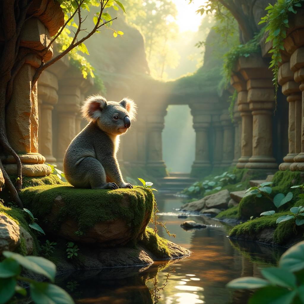 Koala in a Lost City: A 3D Render
