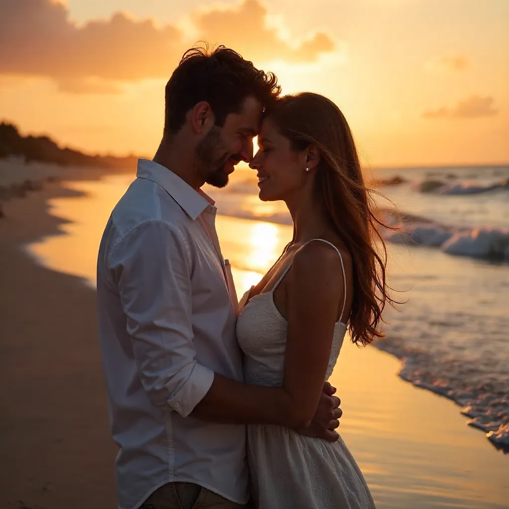 Tender Sunset Embrace by the Ocean