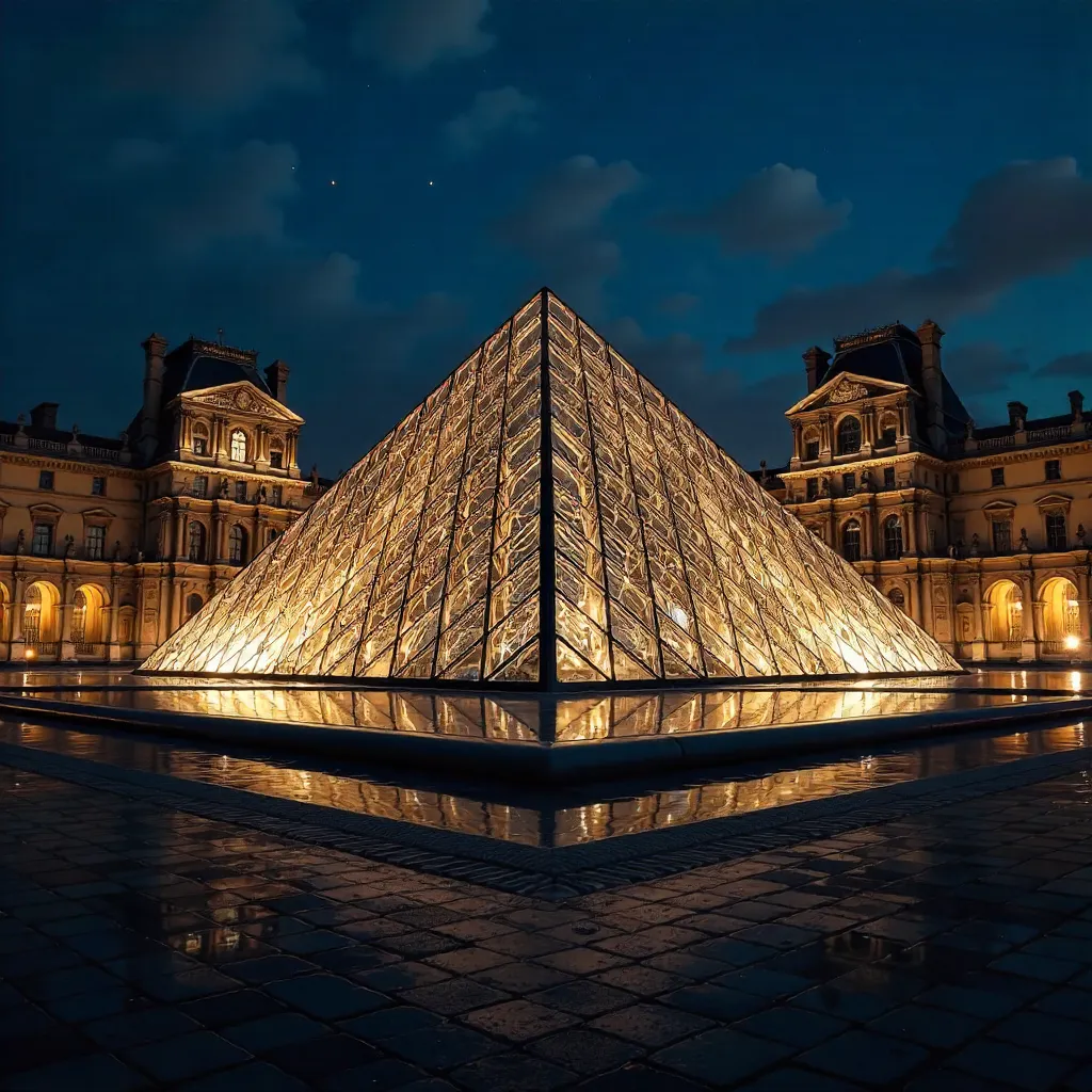 Louvre Pyramid at Night: Glowing Modern Paris