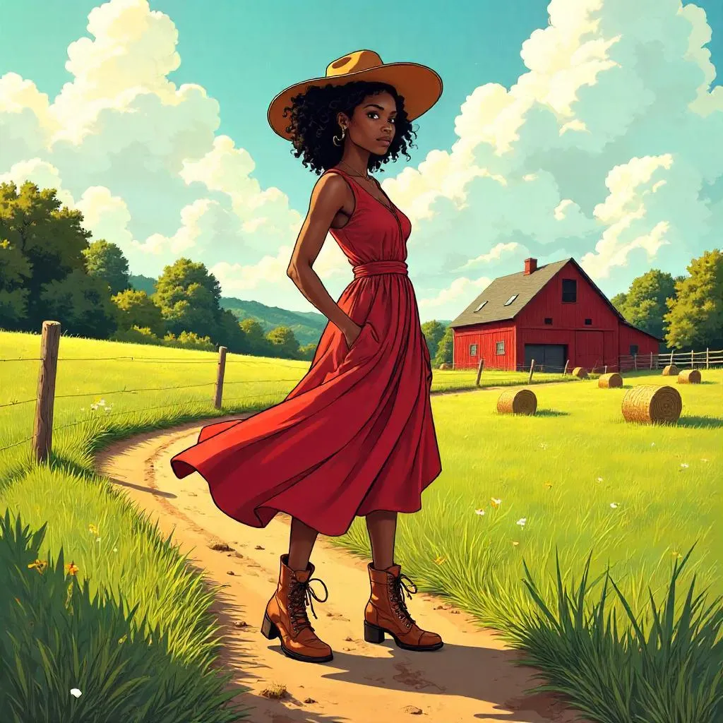 Elegant Black Girl on a Farm in Comic Style