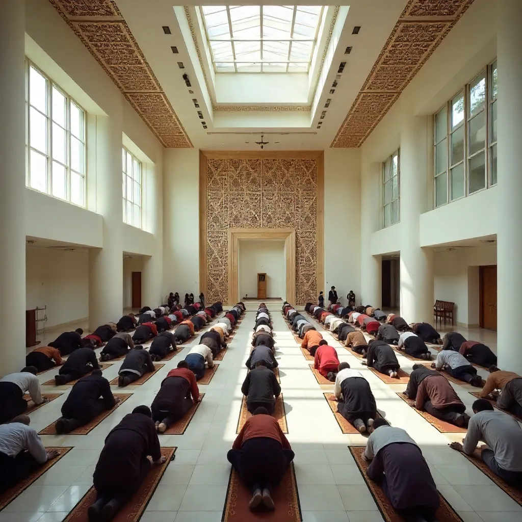 Prayer in a Modern Geometric Indonesian Mosque